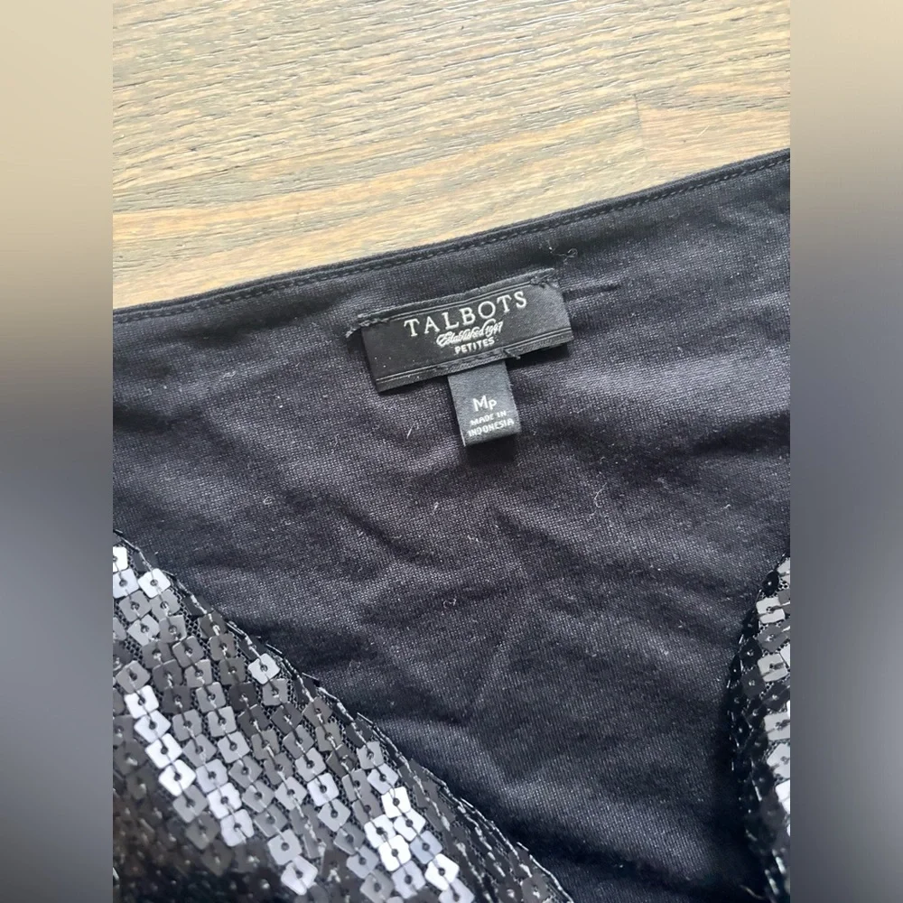 Talbots Petites Black Sequin Shell cowl neck sleeveless Tank Top size Mp - Picture 2 of 3